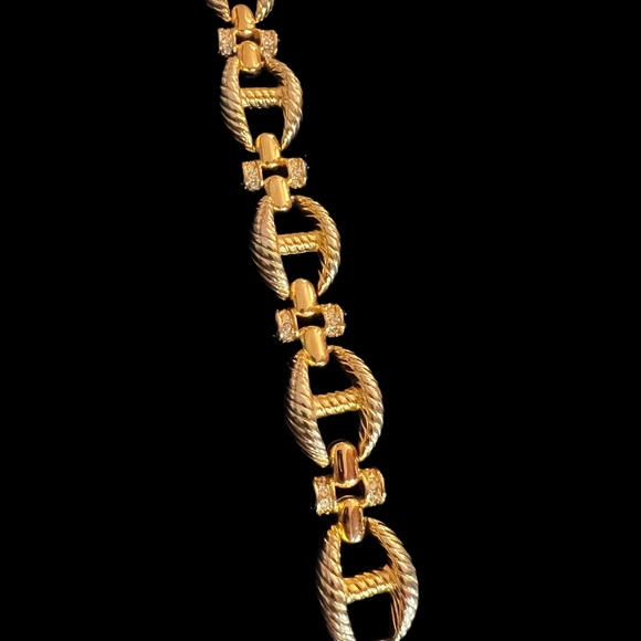 Vtg 80s cabochon Gems and Rhinestones Gilt metal rope twist link Bracelet - Picture 8 of 10